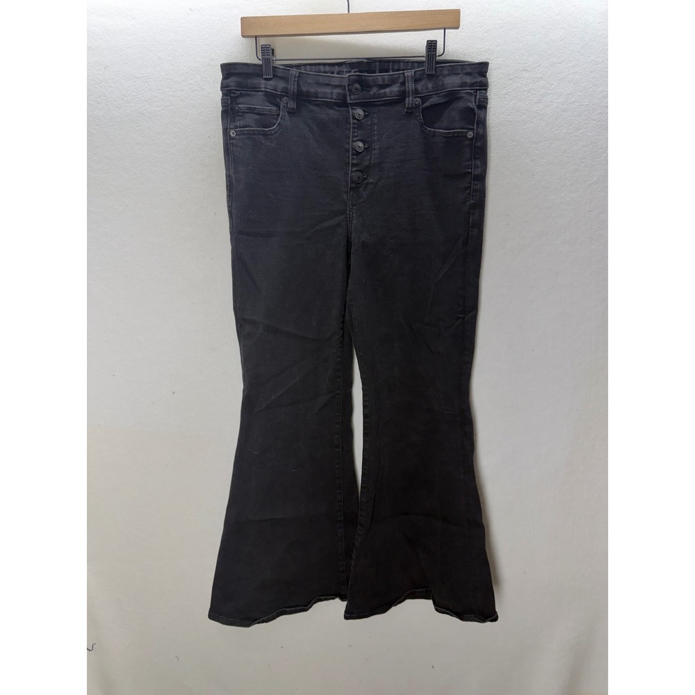American Eagle Festival Flare Jeans Women 16 Black Button Fly HighRise 3591